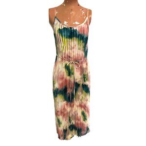 Free Press Dress Women XL Pastel Watercolor Accordion Pleat Fresh Spag Strap